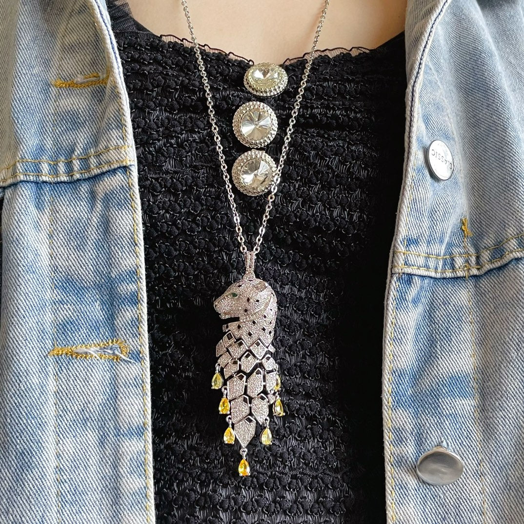 ¡®Sprite Jewelry¡ High Jewelry Pave Panther Tassel Necklace