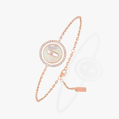 [Sprite Jewelry]LUCKY MOVE WHITE MOTHER OF PEARL PINK GOLD DIAMOND BRACELET(Adjustable)