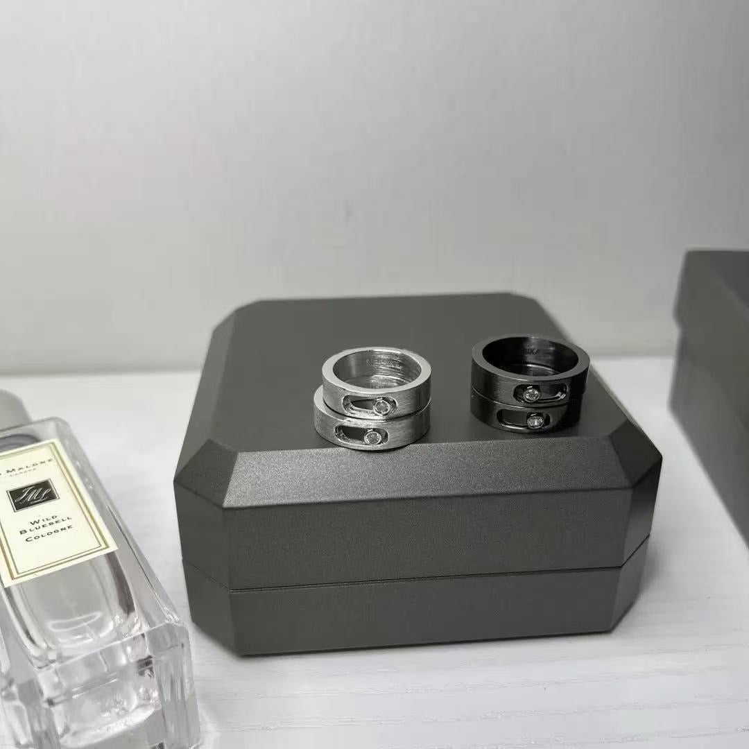 [Sprite Jewelry]Black Titanium Ring with Single Sliding Diamond (Men's Style)