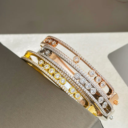 [Sprite Jewelry]Move Classique 7‑Moving‑Diamond Bangle, Double‑Row Pavé Setting