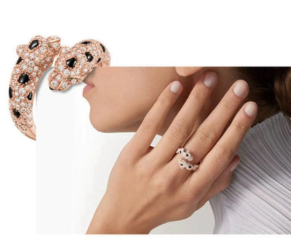 ¡®SpriteJewelry¡¯Double‑Panther‑Head Full‑Pavé Diamond Open Ring