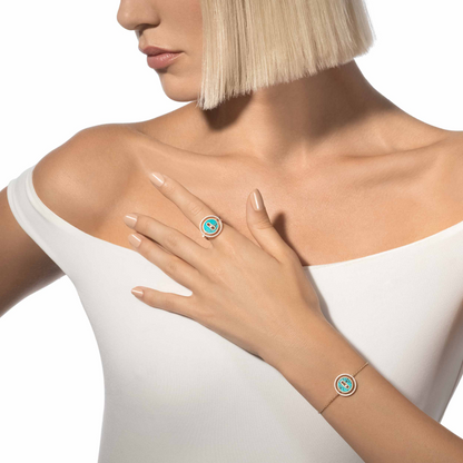 [Sprite Jewelry]LUCKY MOVE TURQUOISE PINK GOLD DIAMOND BRACELET(Adjustable)