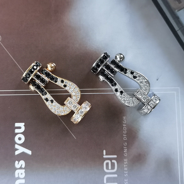 ¡®Sprite Jewelry¡¯FORCE LARGE HORSESHOE BLACK WHITE DIAMOND BRACELET SILVER